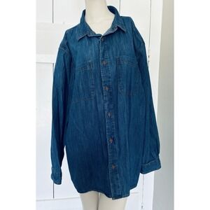 CBRL Mens XL Blue Denim Jean Long Sleeve Button Down Casual Shirt X-Large